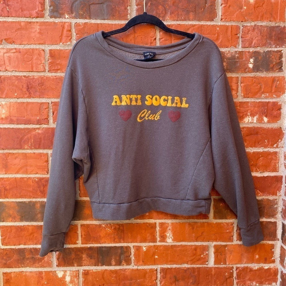 Blank Paige Womens Small Gray Anti Social Cropped Sweatshirt Sweater